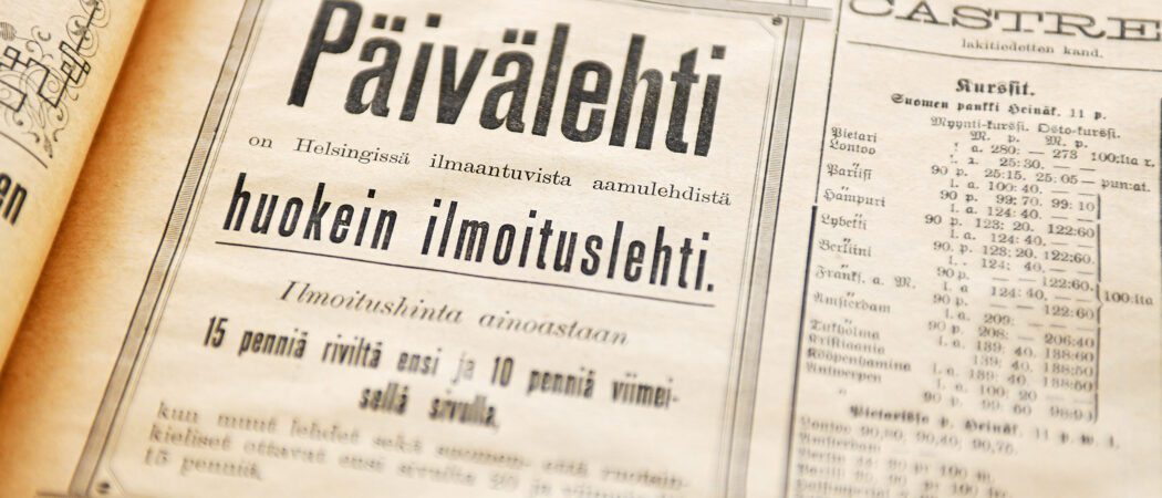 Kuva vanhan Päivälehden sivulta.