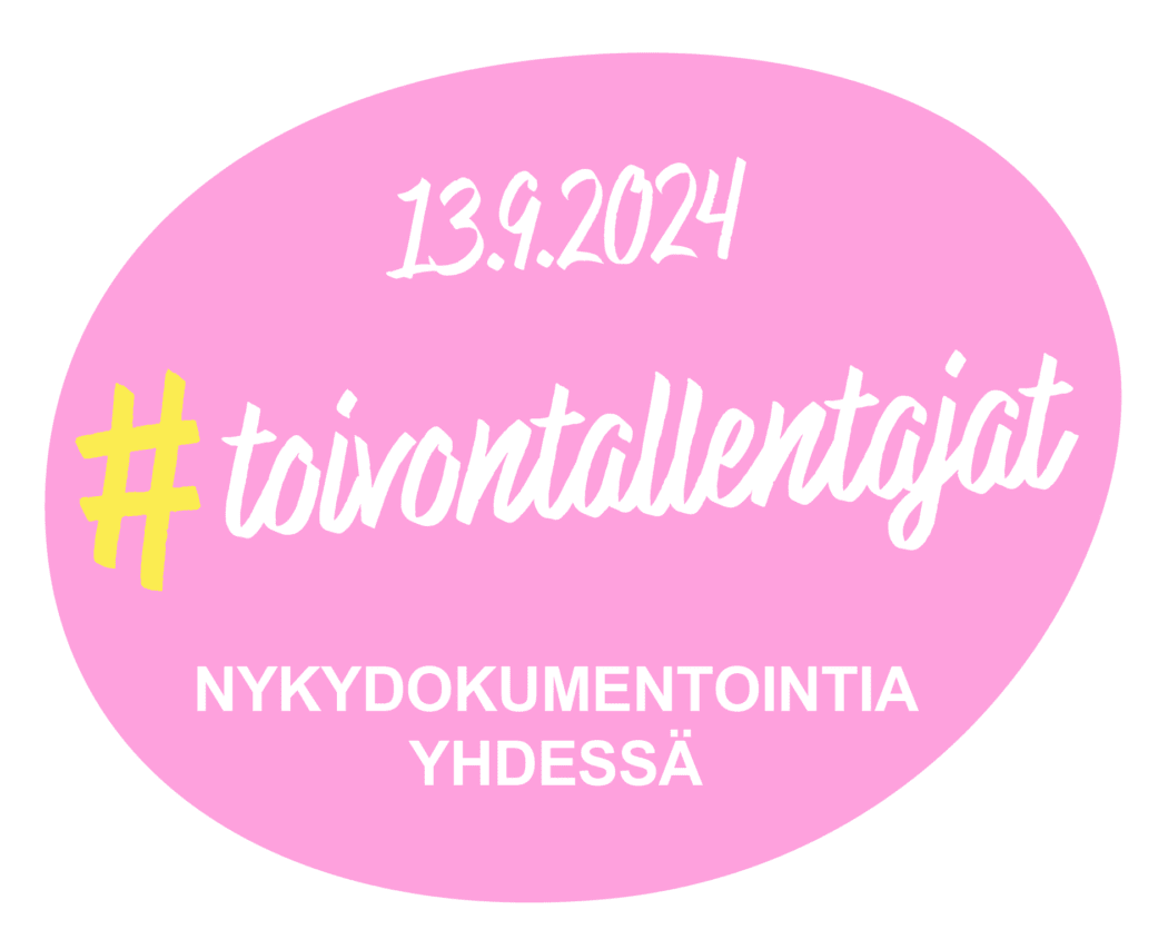 Tiedotuskuva: #toivontallentajat -tempauspäivän nimi ja sen alla teksti nykydokumentointia yhdessä