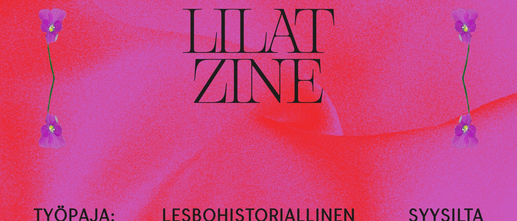 Tiedotuskuva: punainen tausta, jossa tekstiä: Lilat-zine ja tapahtuman nimi