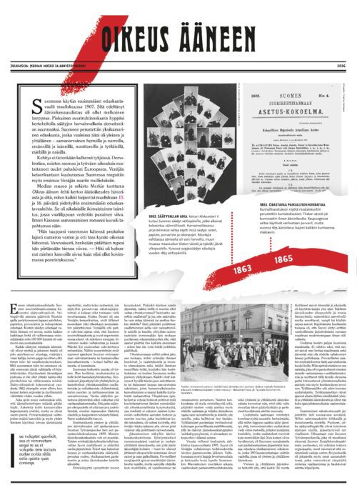 Kuvituskuva Oikeus ääneen -erikoisjulkaisun etusivusta.