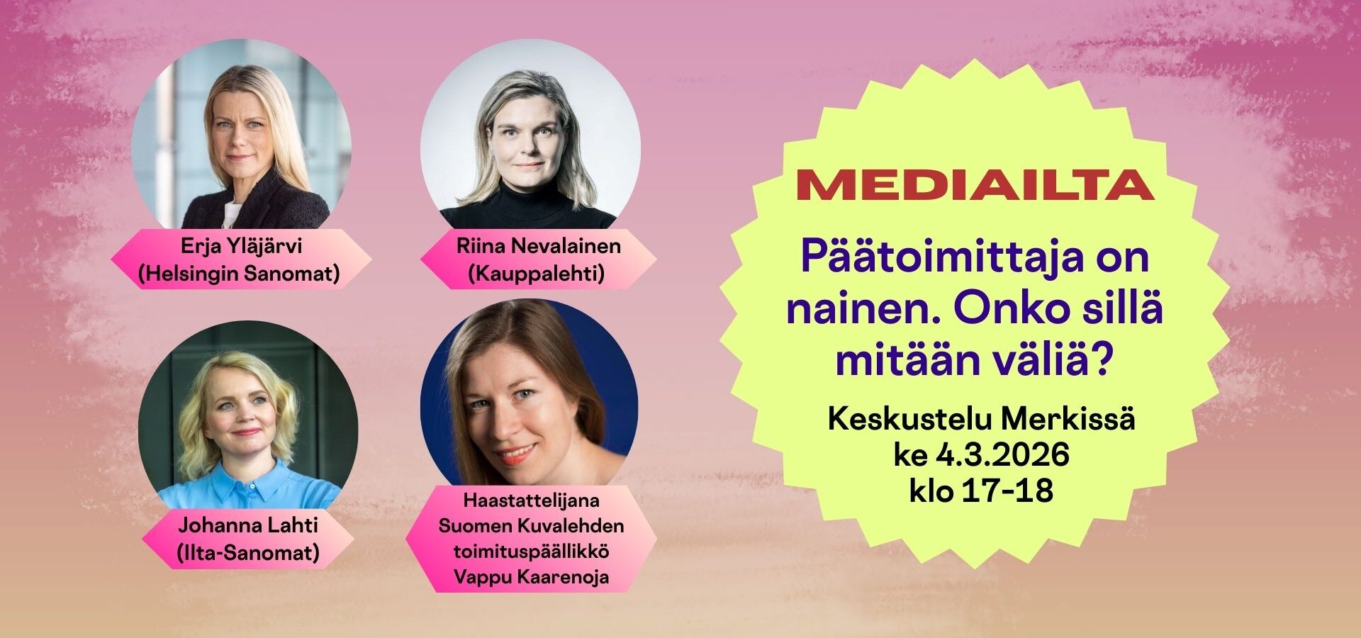 Mediailta: Päätoimittaja on nainen. Onko sillä mitään väliä?