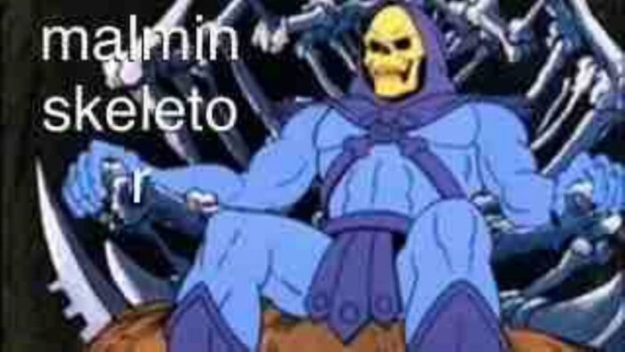 Skeletor-animaatiohahmo ja sen vieressä teksti "malmin skeleto"